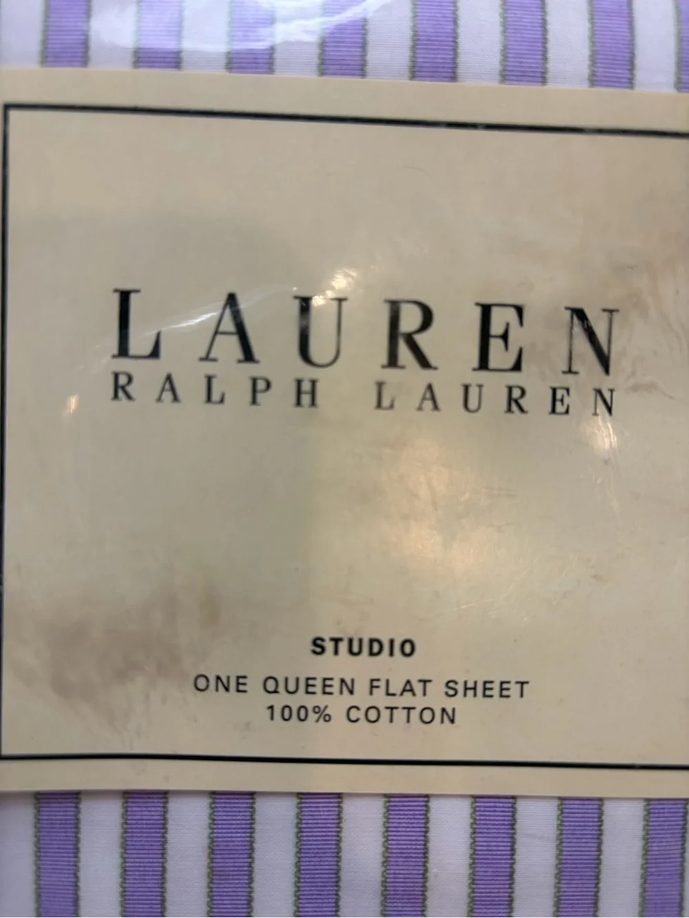 LAUREN RALPH LAUREN Watermill Lavender Stripe Queen FLAT SHEET NEW